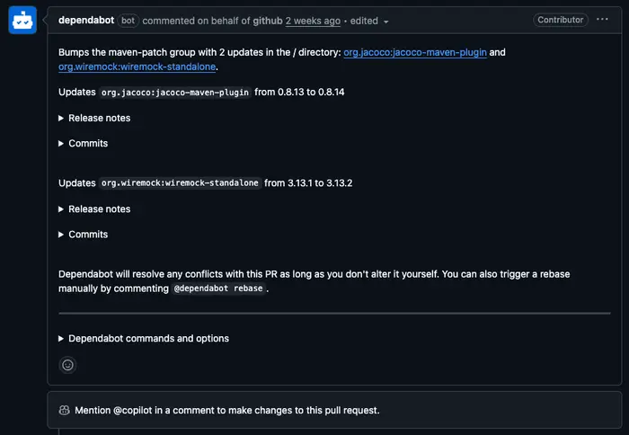 Exemple de Pull Request automatique créée par Dependabot